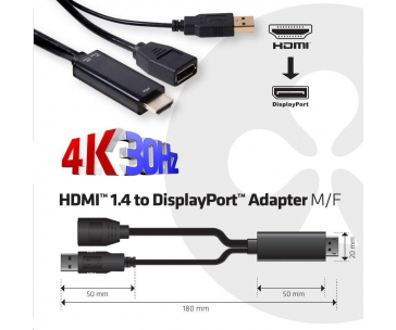 Club3D Adaptér HDMI 1.4 na DisplayPort 1.1 (M/F), USB napájení, 18cm