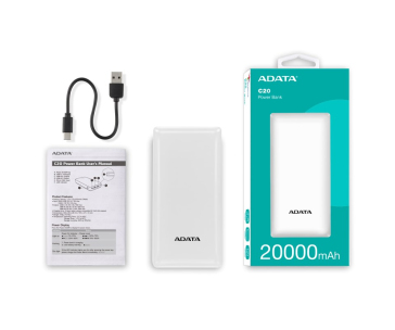 ADATA PowerBank C20, 20000mAh, 3.7A, bílá (74Wh)