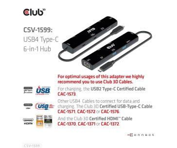 Club3D hub USB Gen3x2 Type-C (USB4), 6-in-1 s HDMI 8K60Hz/4K120Hz, 2xUSB, RJ45 a 2xUSB-C, 1xData, 1xPD - nabíjení 100W