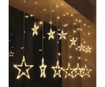 Solight LED venkovní vánoční závěs, hvězdy, šíře 3m, 123LED, IP44, 3xAA, teplá bílá