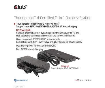 Club3D Dokovací stanice Thunderbolt 4 certifikovaný 11v1, 3xUSB-C, 3xUSB-A, PD