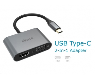 AKASA adaptér USB-C 2-in-1 (single or dual display output, HDMI & VGA)
