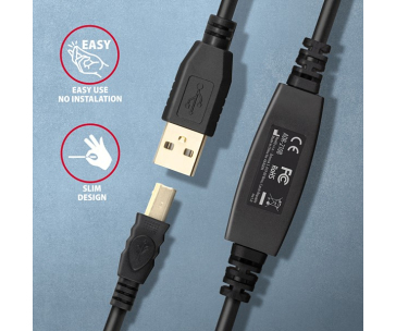 AXAGON ADR-210B, USB 2.0 A-M -> B-M aktivní propojovací / repeater kabel, 10m