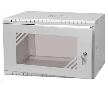 LEXI-Net 19" nástěnný rozvaděč Basic 6U 520x450, skleněné dveře, bez zad, rozložený, šedý