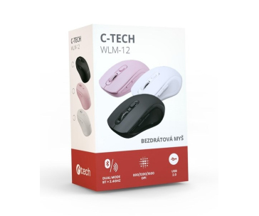 C-TECH myš Dual mode, bezdrátová, 1600DPI, 6 tlačítek, černá, USB nano receiver