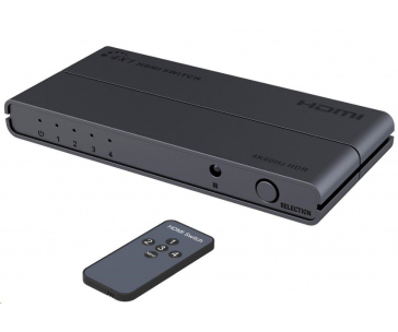 PREMIUMCORD HDMI switch 4:1 s podporou rozlišení 4Kx2K@60Hz, 1080P, HDR, s ovládáním tlačítkem a dálkovým ovladačem