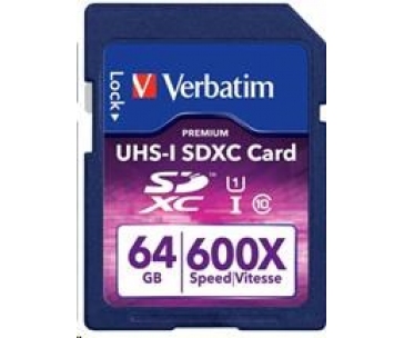 VERBATIM SDXC karta 64GB PREMIUM, UHS-1, Class 10 (R:90/W:25 MB/s)