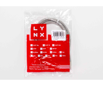 LYNX patch kabel Cat5E, UTP - 0,1m, šedý (prodej po 10 ks)