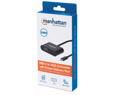 Manhattan konvertor USB-C na VGA, with Power Delivery Port, černá