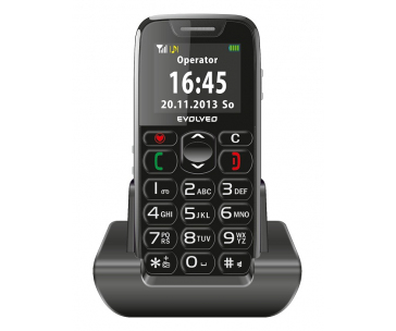 EVOLVEO EasyPhone, mobilní telefon pro seniory s nabíjecím stojánkem (černá barva)