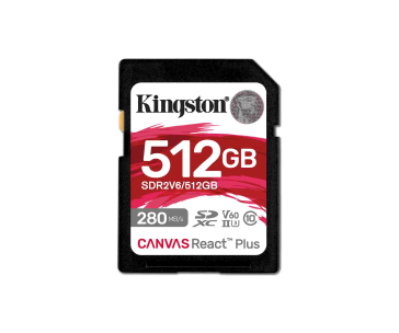 Kingston SDXC karta 512GB Canvas React Plus, UHS-II, U3, V60, R:280/W:150MB/s