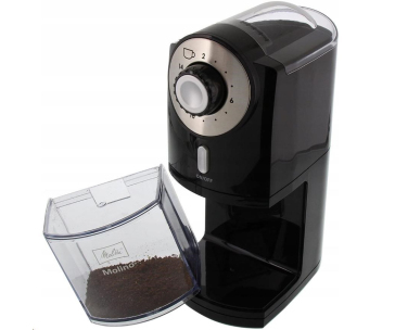 Melitta Molino mlýnek na kávu, 100 W, 17 hrubostí mletí, zásobník na 200 g, černý