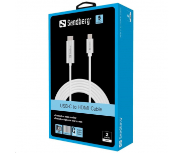 Sandberg datový kabel USB-C -> HDMI, podpora 4K, délka 2m, bílá