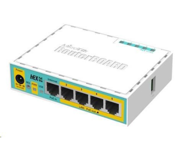 MikroTik RouterBOARD hEX PoE Lite, 650MHz CPU, 64MB RAM, 5x LAN, USB, PoE, 1x USB, vč. L4 licence