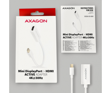 AXAGON RVDM-HI14NW, Mini DisplayPort -> HDMI 1.4 redukce / adaptér, 4K/30Hz, bílý