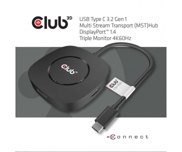 Club3D Video hub MST (Multi Stream Transport) USB-C 3.2 Gen1 na 3x DisplayPort 1.4 4K60Hz
