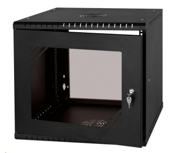 LEXI-Net 19" nástěnný rozvaděč Basic 9U 525x450, skleněné dveře, bez zad, rozložený, černý