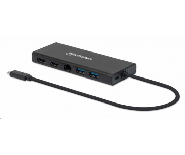 Manhattan adaptér USB-C na Dual HDMI Multiport, USB 3.2 Gen 1, černá