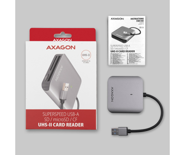 AXAGON CRE-S3, USB-A 3.2 Gen 1 - SUPERSPEED čtečka karet, 3-slot & lun SD/microSD/CF, podpora UHS-II