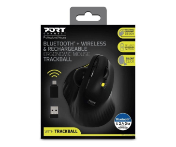 PORT bezdrátová ergonomická myš ERGONOMIC TRACKBALL, 2,4 Ghz & Bluetooth, USB-A/C, černá