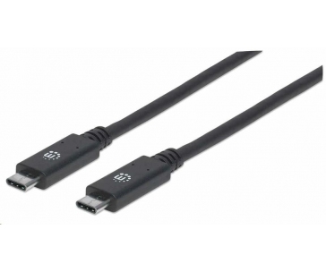 Manhattan USB-C kabel, USB 3.1 Gen 2, USB-C Male na USB-C Male, 10 Gbps, 5 A, 1m, černá