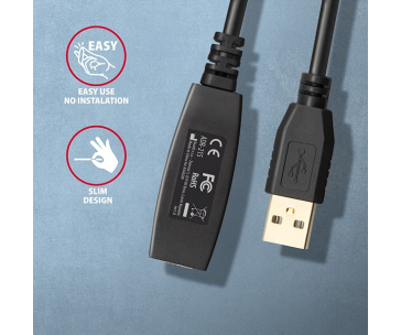 AXAGON ADR-215, USB 2.0 A-M -> A-F aktivní prodlužovací / repeater kabel, 15m
