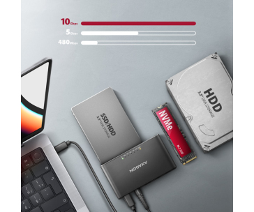 AXAGON ADSA-CC USB-C 10Gbps - NVMe M.2 SSD & SATA 2.5"/3.5" SSD/HDD CLONE MASTER 2 adaptér