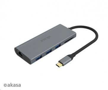 AKASA adaptér USB Type-C 9-in-1 Dock (PD Type-C, HDMI, VGA, 3 x USB 3.0 Type-A, RJ45, SD and Micro SD Card Reader)