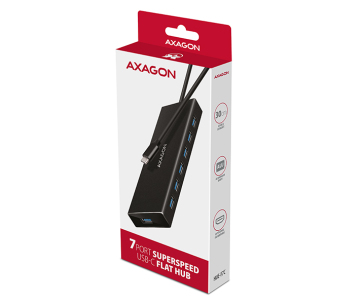 AXAGON HUE-F7C, 7x USB 3.2 Gen 1 ALU FLAT CHARGING hub, micro USB napájecí konektor, kabel USB-C 30cm