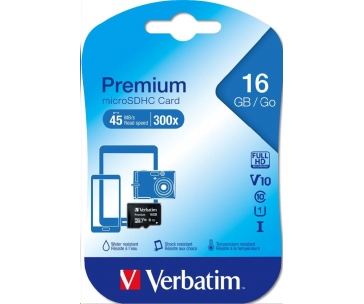 VERBATIM MicroSDHC karta 16GB Class 10 (R:45/W:10 MB/s)