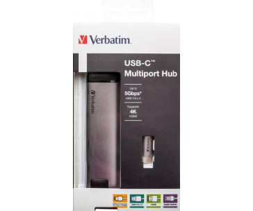 VERBATIM 49141 USB-C Multiport HUB, 2x USB 3.0, 1x USB-C, HDMI, LAN, šedá dokovací stanice