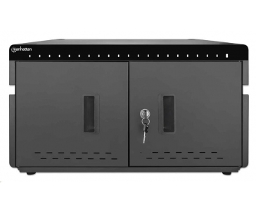 MANHATTAN stolní nabíjecí skříň - 20 portů, 360 W, přepěťová ochrana, tichá ventilace, kovové pouzdro, černá