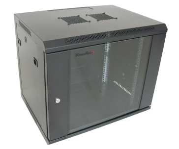 XtendLan 19" nástěnný rozvaděč 9U 600x450, nosnost 60 kg, skleněné dveře, svařovaný, černý