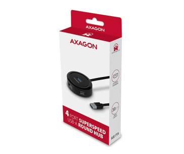 AXAGON HUE-P1A, 4x USB 3.2 Gen 1 ROUND hub, micro USB napájecí konektor, kabel USB-A 30cm