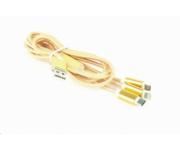 GEMBIRD Kabel USB A Male/Micro B + Type-C + Lightning, 1m, opletený, zlatý, blister
